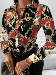 Damesblouses Shirts Vintage Bloemenprint Revers Lange Mouw Dames Tops Casual Wit Oversized Button Up Shirt Top Blusas de Mujer T230825