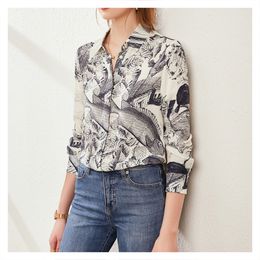Blouses -shirts voor dames vintage bedrukte zijden moerbei temperament topkantoor mode kledingstijl 230223