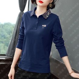 Blusas de mujer Camisas Impresión vintage Solapa Botón empalmado Camiseta de gran tamaño Ropa de mujer Otoño Casual Jerseys Tops Office Lady Polo 230223