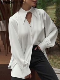 Blouses Femme Chemises VONDA femmes élégant Satin soie chemises automne hauts 2023 longue Sle col en v boutons blouse décontractée couleur unie bureau Blusas FemmeL231130