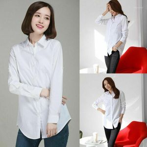 Blouses-shirts voor dames wit shirt met lange mouwen 2022 est mode solide kantoor v-neck silm werk