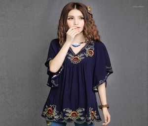 Blouses Femme Chemises Femme hauts 2022 tuniques Femme chemisier brodé mexicain Hippie Boho Chic chemise dames Kimono Femme F697Wom7970124