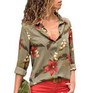 Damesblouses Shirts Vrouw Chiffon Bloemenprint Dames en tops Blouse met lange mouwen Dames Gestreepte tuniek Grote maten Blusas 230220