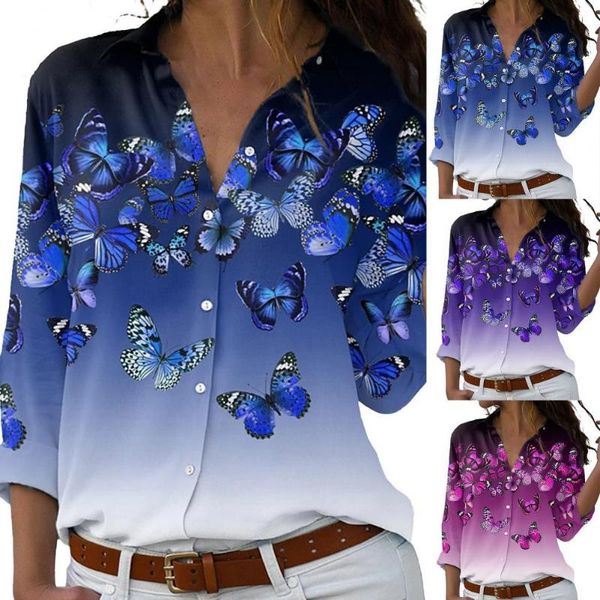 Blouses Femme Chemises Femmes Blouse Design Plus Taille Col V Manches Longues Chaînes Imprimer Tout Match Cardigan Attrayant Lâche Dames TopsWome