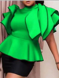 Blouzen voor dames shirts vrouwen blouse groene toppen ruches mouwen peplum elegant feest kerstevenement modeavond vieren stijlvolle Afrikaanse bluas 230204