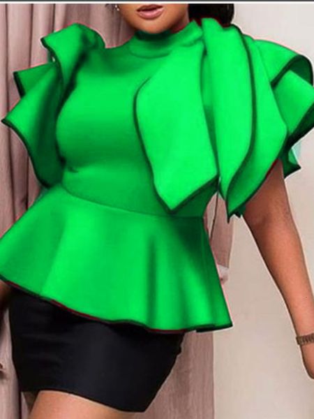 Chemisiers pour femmes Chemises Femme Chemisier Vert Tops Manches à volants Peplum Fête élégante Événement de Noël Soirée de mode Célébrez élégant Bluas africain 230204