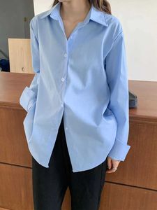 Blouses voor dames shirts vrouwen blouses elegant streetwear office casual katoen 100% losse knop omhoog wit blauw lange lage vintage oversize shirt tops d240507