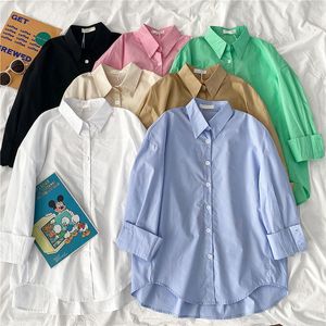 Chemises de chemisiers pour femmes Blouses Bureau Lady Tops Pink White Blue Butt Up Shirt Long Spring Femme Coréen Shirts Fashion Mujer 230810