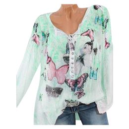 Damesblouses Shirts Dames Butterfly Print Shirt Lange mouwen V-hals Knoppen Womens Tops en elegante Vintage Blouse Blusas de Mujer Y CAM