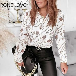 Chemisiers pour femmes Chemises Femmes Chic Élégant Manches Longues All Over Print avec Chaîne Motif Bouton Femmes Blouse Top L230712