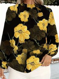 Blouses voor dames shirts vrouwen elegante bloemengedrukte blouses shirts casual stand kraag lange slve shirts tops dames mode blouse shirt y240426