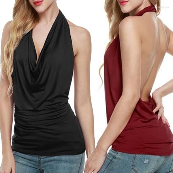 Blouses Femmes Chemises Femmes Mode Tops Dos Nu Sexy Sans Manches Col Suspendu T Blouse Pour Femme Été Profond V Halter