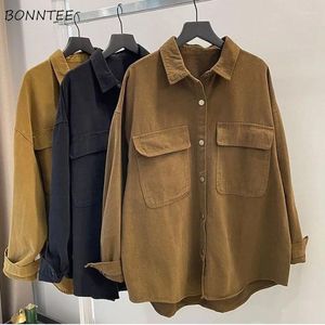 Blusas de mujer Camisas Mujer Diseño de moda Otoño Cuello vuelto Preppy Suelto Todo fósforo Elegante Sólido Estilo coreano Bolsillos Simple Clásico