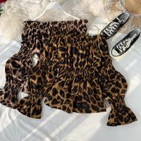 Chemises de chemisiers pour femmes Fashion Fashion coréenne sexy slash cou de couche à mousseline léopard chemise d'automne de l'épaule Slim Fit All-Match Topswo