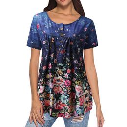 Blouses pour femmes Chemises Femmes Floral Imprimé Col V Manches Courtes T Bouton Pull Chemise Foncé Happy Valentines Pour FemmesFemmes