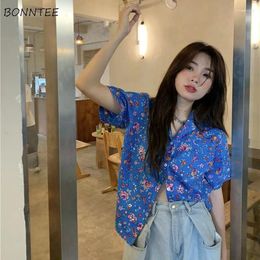 Chemises de chemisiers pour femmes femmes florales d'été floral élégant rétro décontracté de style coréen de vacances tout-correspondant