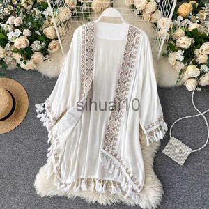 Dames Blouses Shirts Vrouwen Lange Kimono Shirt Etnische Boheemse Vintage Borduurwerk Losse Vest Tops Vakantie Zonnebrandcrème Blouses Buitenste Cover J230621