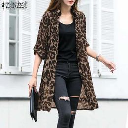 Blusas de mujer Camisas Blusa de gasa de leopardo de manga larga para mujer ZANZEA Cárdigan estampado de moda de verano Camisas bohemias Tops largos casuales Kimono de playa YQ240119