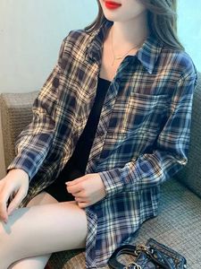Blouses Femmes Chemises femmes à manches longues chemise décontractée nouveauté 2023 automne Style coréen Vintage motif à carreaux en vrac femme hauts chemises W1344 YQ231214