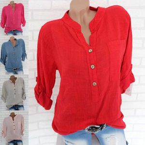 Chemises pour femmes Chemises Femmes Loose Blend Blouse Tops Summer Cold Down Coll Long Slve Half Button OL THELAR THERTS Shirts Overasid 5XL ARJ-200Y Y240510