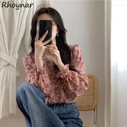 Blusas femininas camisas mulheres babados chique doce suave senhora francesa primavera bonita floral vintage manga comprida tops diário respirável all-match