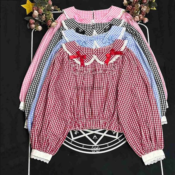 Blusas de mujer Camisas Camisa corta de manga corta/larga a cuadros de Lolita para mujer Tops Blusa Camisa interior de algodón de verano Linda YQ231208