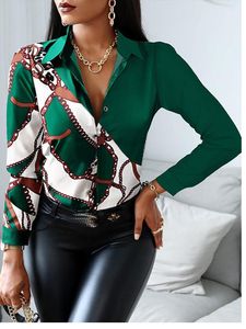 Blouses voor dames shirts dames met lange mouwen print blouse turn down kraag knopen elegant shirt dames kantoorkleding lente