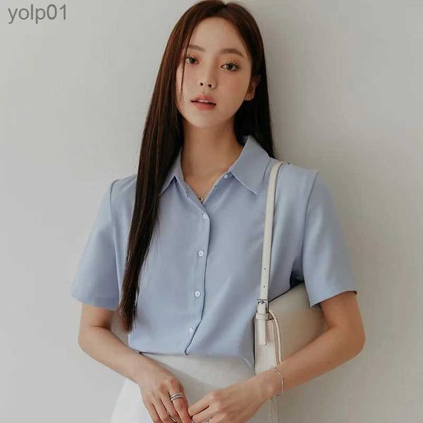 Blusas para mujer Camisas Nueva Rebeca De Moda De Gasa Coreana Para Mujer Top Fe Verano Suelto Tendencia Delgada Camisa Delgada Versátil Corta Con Cuello De SolapaL231214