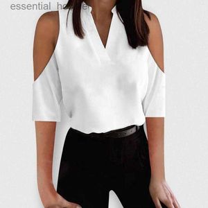 Damesblouses Overhemden Dames T-shirts Dames bedrukte trui V-hals Shirt met hoornmouwen Top Strakke broek Dames Elegant US L230919