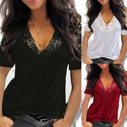 Damesblouses Shirts Dames Sexy Blouse 2021 Zomer Casual Kant Mode Splicing Tops Outdoor V-hals Korte Mouw Shirt Camisas de Mujer