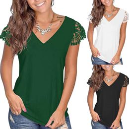 Blouses voor vrouwen shirts vrouwen sexy kanten tanktop mode v nek dagelijkse losse zomer zomerse zomers korte mouw elfde ldaies pullover sport tees