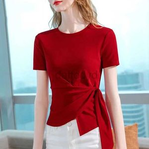 Chemises de chemisiers pour femmes chemises féminines tops dame décontractée O-Colk à manches courtes décor décor slim rouge couleur blusas tops 240411