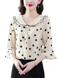 Chemises pour femmes chemises Femmes Spring Summer Blouses Shirts Lady Fashion Casual Half Slve Ruffles Collar Polka Dots Blusas Tops CT0216 Y240426