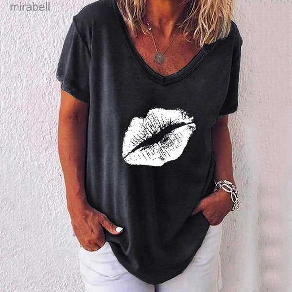 Blusas de mujer Camisas Mujer Primavera Verano Cuello en V Labio Impreso Túnica de punto Tops de punto Señoras Otoño Invierno Camiseta de manga corta S-2XL Envío gratis YQ240119