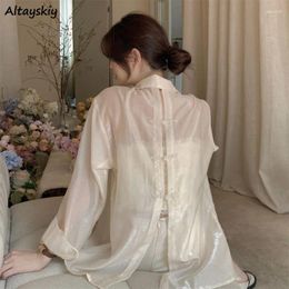 Damesblouses Shirts Dames Zomer Dunne Uitholling Elegante Koreaanse Mode Zonbestendig Casual Losse Vintage Zoete Vrouwtjes Esthetische Camisa