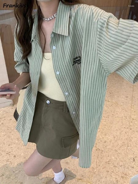 Blouses Femmes Chemises Femmes Sun-Proof Summer All-Match Style coréen High Street Jeune Demi-manche Esthétique Tops rayés Quotidien