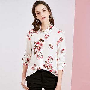 Blusas para mujer, camisas, Tops para mujer y seda blanca, rojo floral, alta calidad, OL 2022, verano, oficina, manga larga, informal, Sexy, de talla grande, para mujer