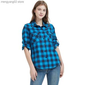 Women's Blouses shirts vrouwen tops collared button down shirts dames blouses roll -up lange mouw western tartan plaid flanel shirt hot sale plus size t230508