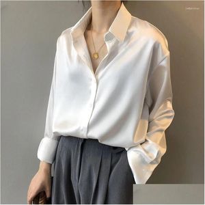 Blusas para mujer Camisas Blusas para mujer Camisa con botones de moda de otoño Blusa vintage de primavera Mujer Dama blanca Mangas largas Mujer Loo Oti3D