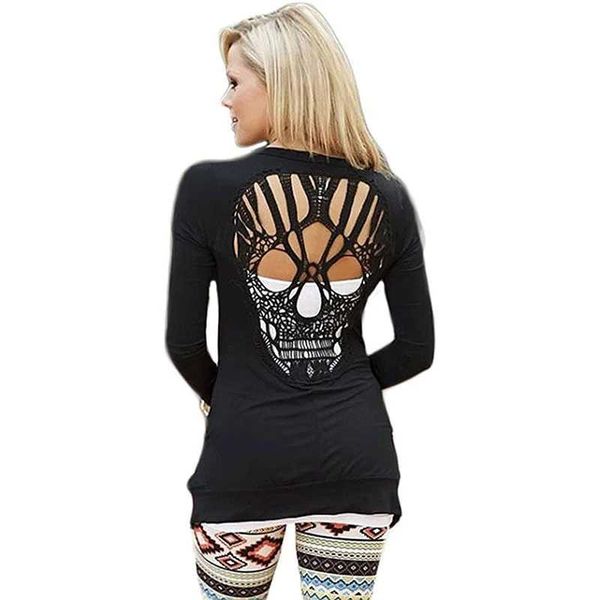 Blusas de mujer Camisas para mujer Manga larga Frente abierto Espalda recortada Cráneo Cardigan Tops YQ240120