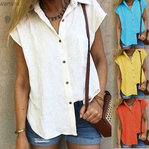 Chemises de chemisiers pour femmes bouton à manches courtes à manches courtes rétro solide harajuku top top décontracté shirt coton de coton à l'écoute 2405