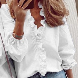 Blouses voor damesoverhemden dames tops en blouses elegante witte ol sheeve witte ol shirt dames massieve kleur chemise femme blusa feminina streetwear 230512