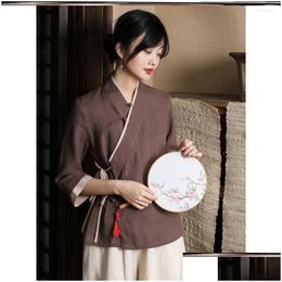 Chemises de chemisiers pour femmes femmes femmes coton et lin tang costume de vêtements chinois rétro de gouttes supérieurs de printemps