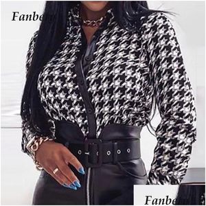 Damesblouses Shirts Dames Dames Y Slash Neck Lange mouw Slim Fit Bodycon Tops Herfst Elegante Pu-leer Knoop Ruche Blouse F Dh9Vh