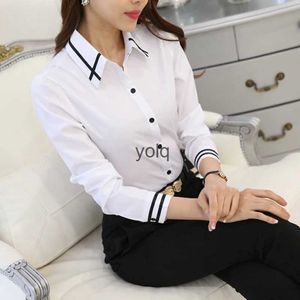 Blusas de mujer Camisas Ropa de trabajo Blusa azul blanca Manga larga Cuello vuelto Formal Elegante Camisa femenina Tops para mujer Schoolyolq