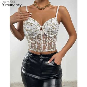 Chemisiers pour femmes chemises Yimunancy broderie florale Cami haut femmes Spaghetti sangle Boho haut court dos nu Camisole Bluas YQ240117