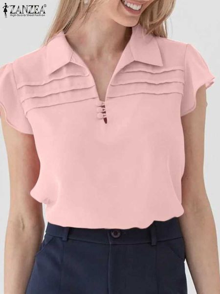 Blusas para mujer Camisas ZANZEA elegante gorra Sle camisa mujer Oficina gasa Tops 2024 moda Primavera blusa con cuello en V Casual suelta botones sólidos TunicL24312