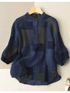 Chemises de chemisiers pour femmes Zanzea Fashion Summer Femme Blouse Plaid Chemises surdimensionnées vintage 2024 Printemps 3/4 Tops Sle