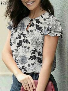 Chemises de chemisiers pour femmes zanzea fashion chroule imprimé floral femme courte slve o-cou tops bohème
