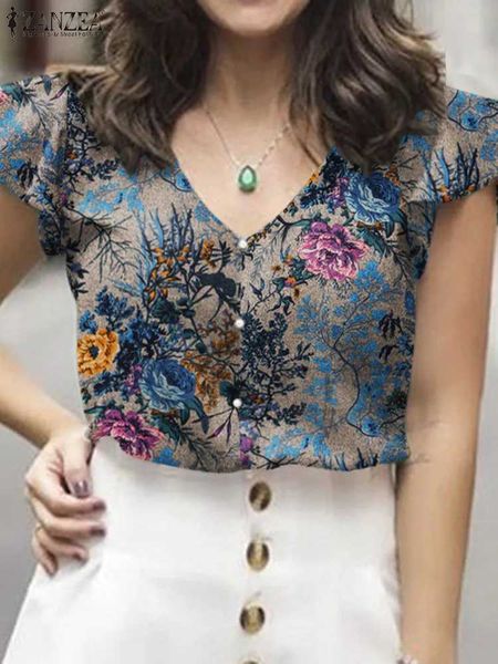 Chemises de chemisiers pour femmes Zanzea Summer Floral Imprimé Blouse Bohemian Casual Holiday Tops Femme Short Slve V-Neck Shirt Elegant Party Blusas 2024 Y240426